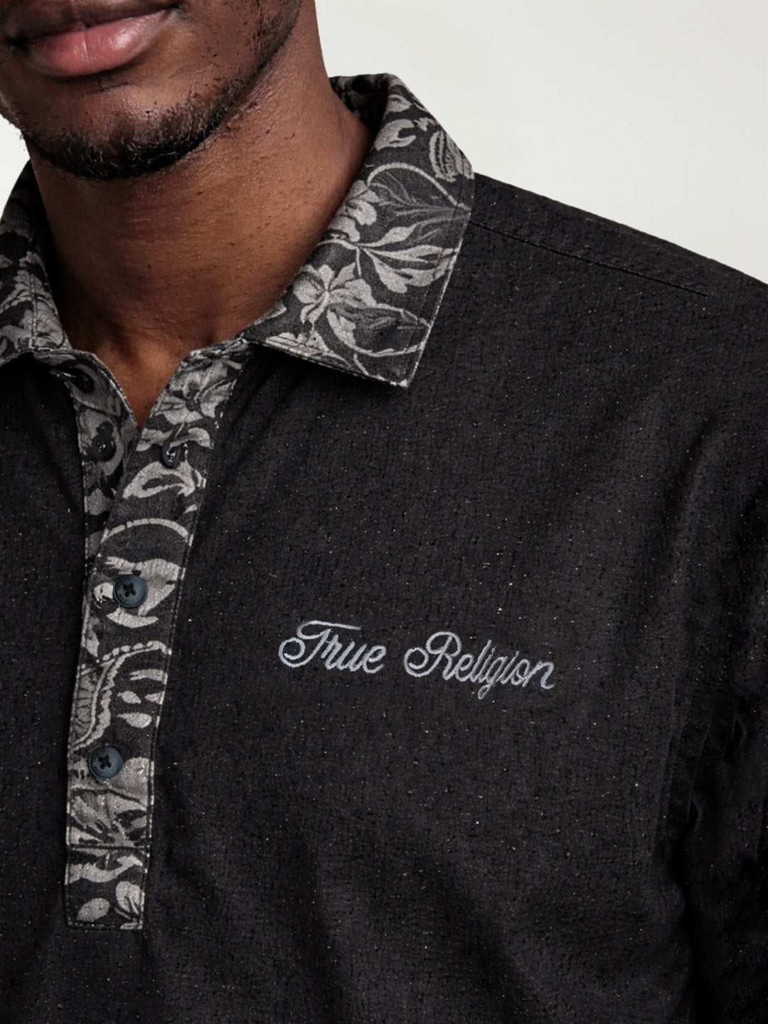 True Religion Men Black Solid Kurta Shirt