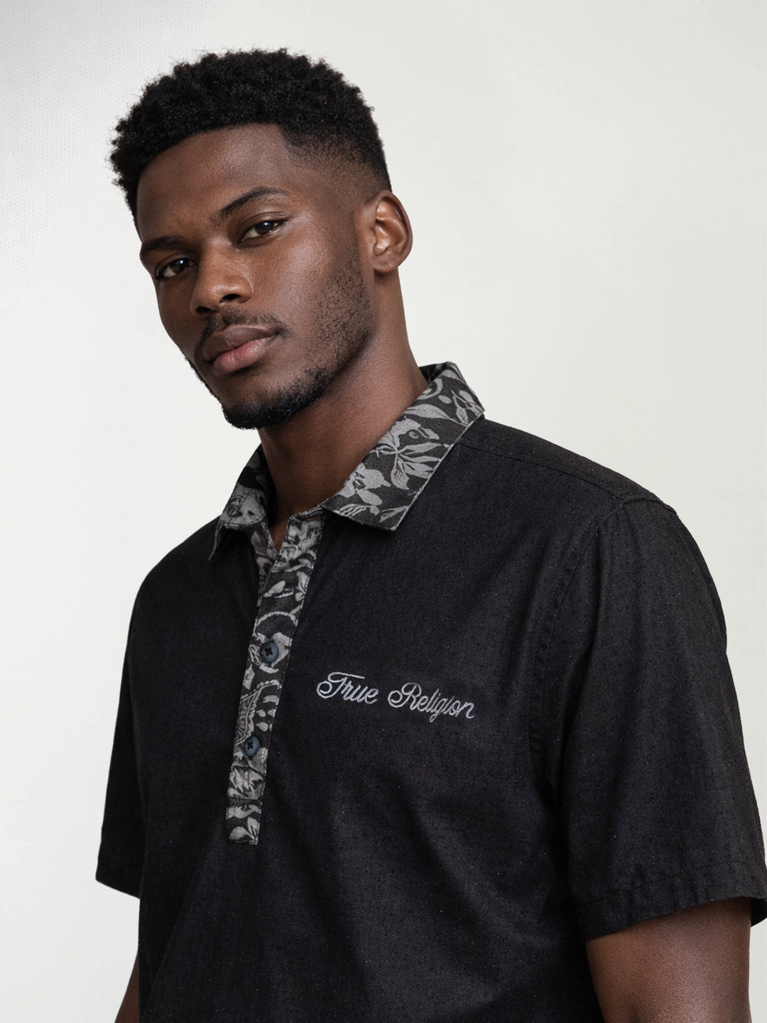 True Religion Men Black Solid Kurta Shirt