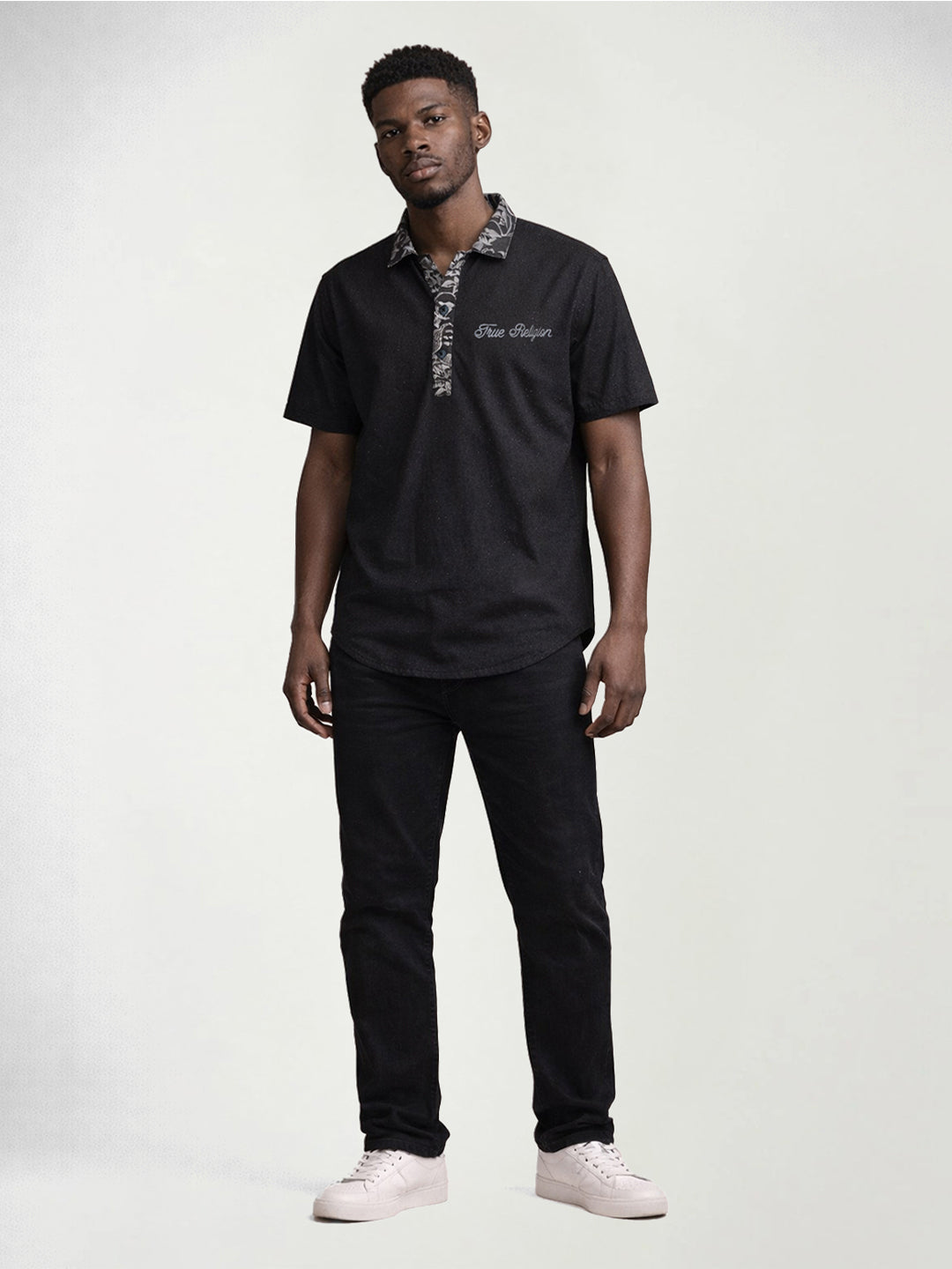 True Religion Men Black Solid Kurta Shirt