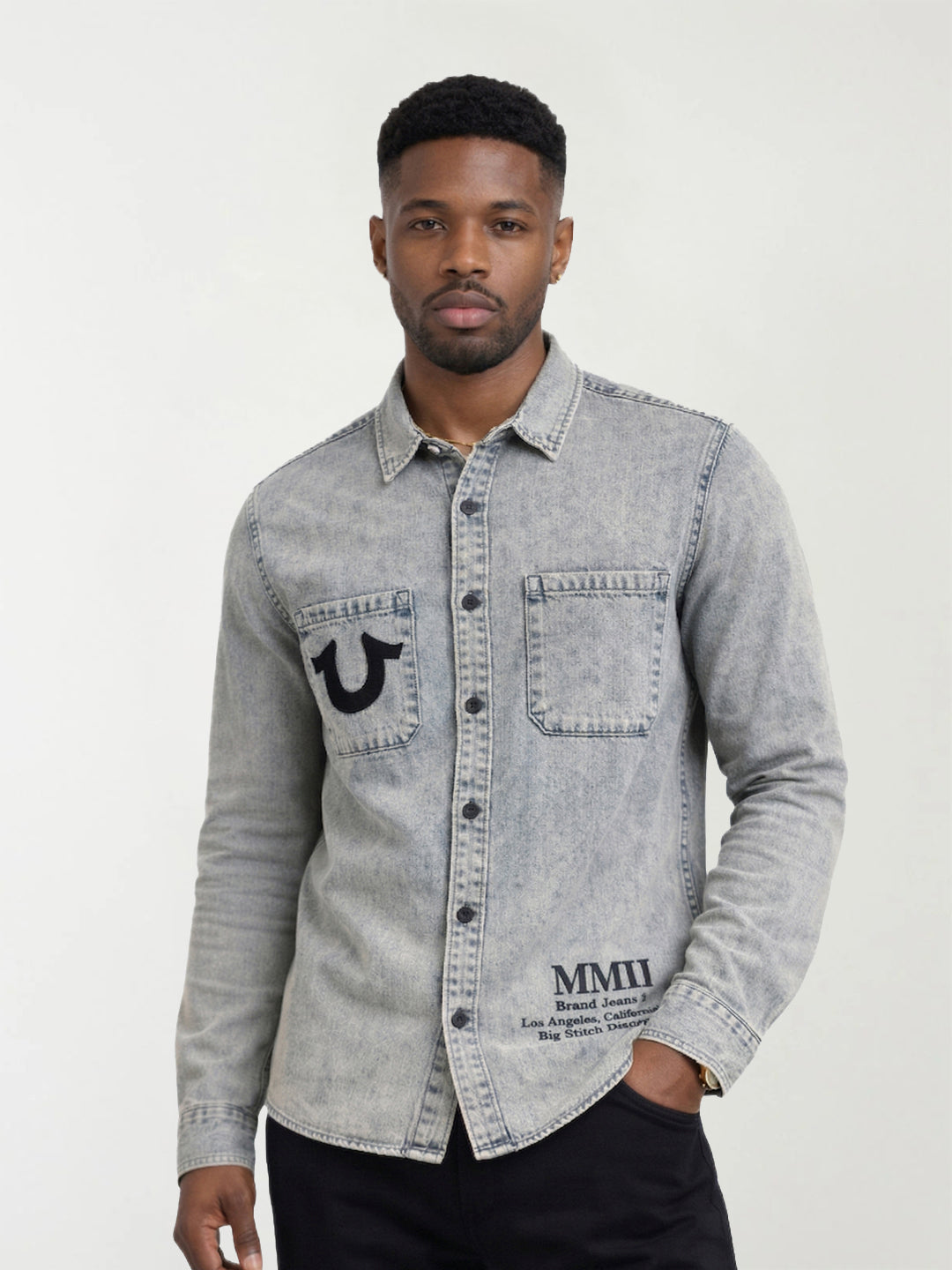True Religion Men Grey Solid Shirt