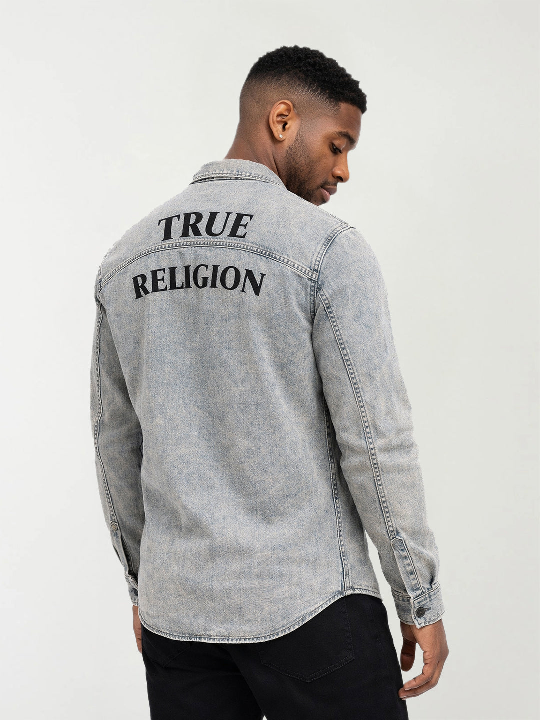 True Religion Men Grey Solid Shirt