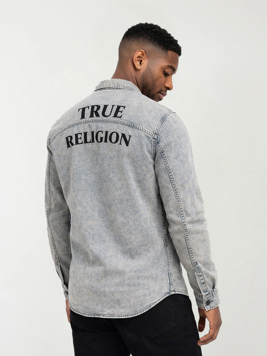 True Religion Men Grey Solid Shirt