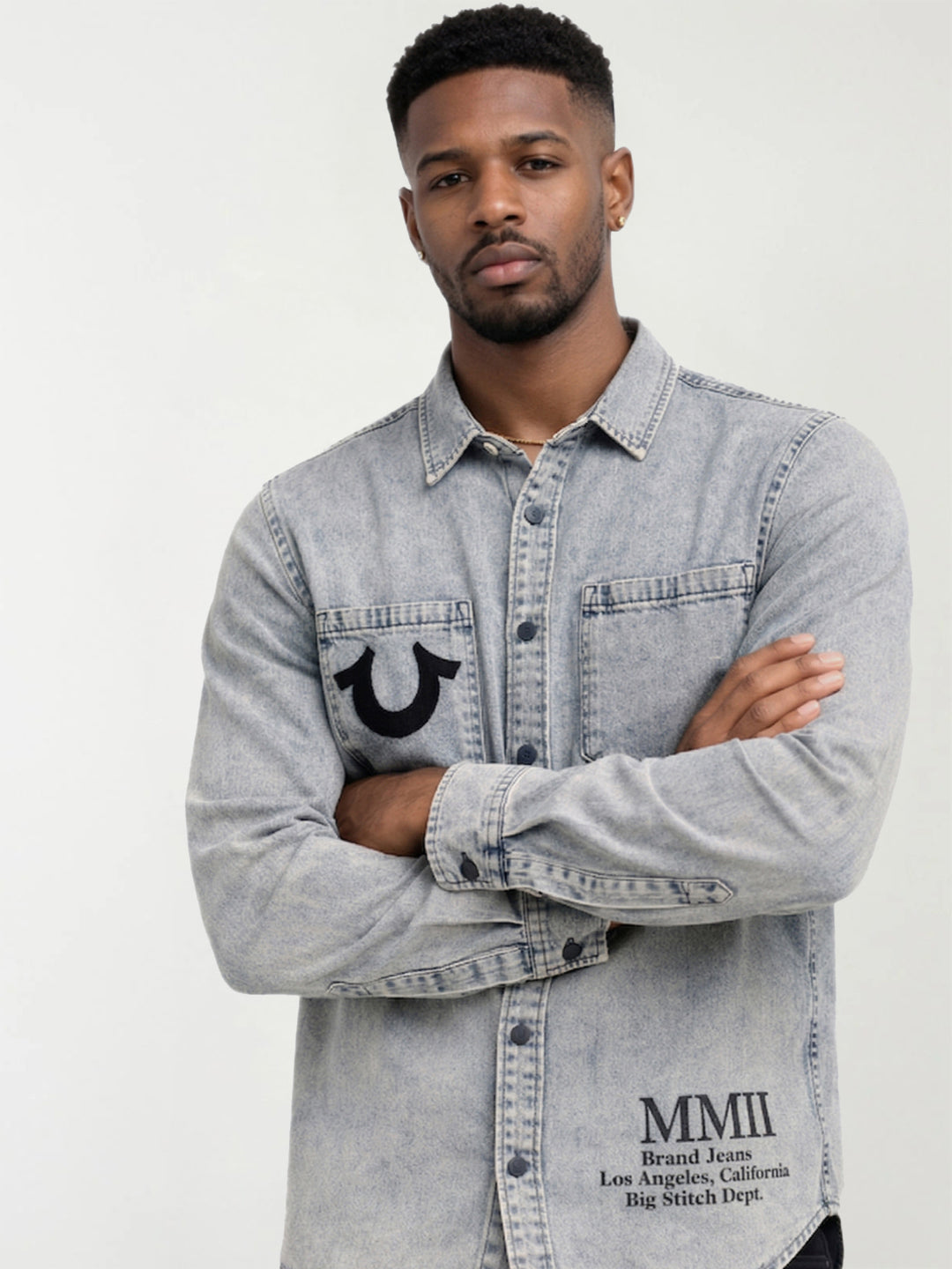 True Religion Men Grey Solid Shirt