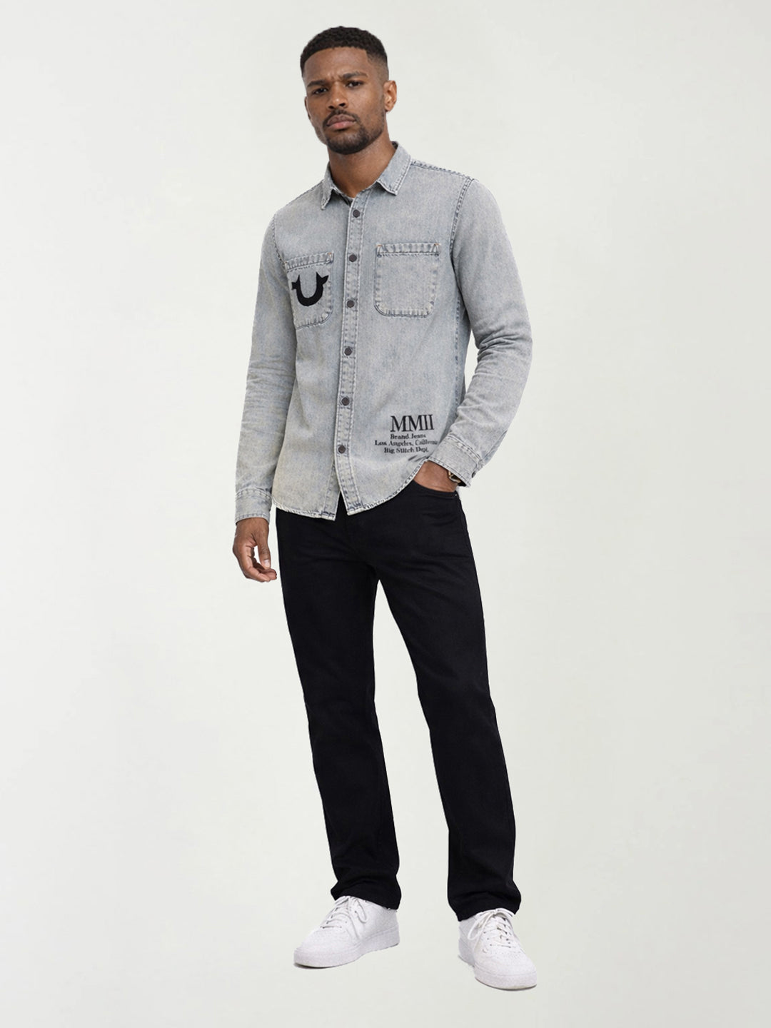 True Religion Men Grey Solid Shirt