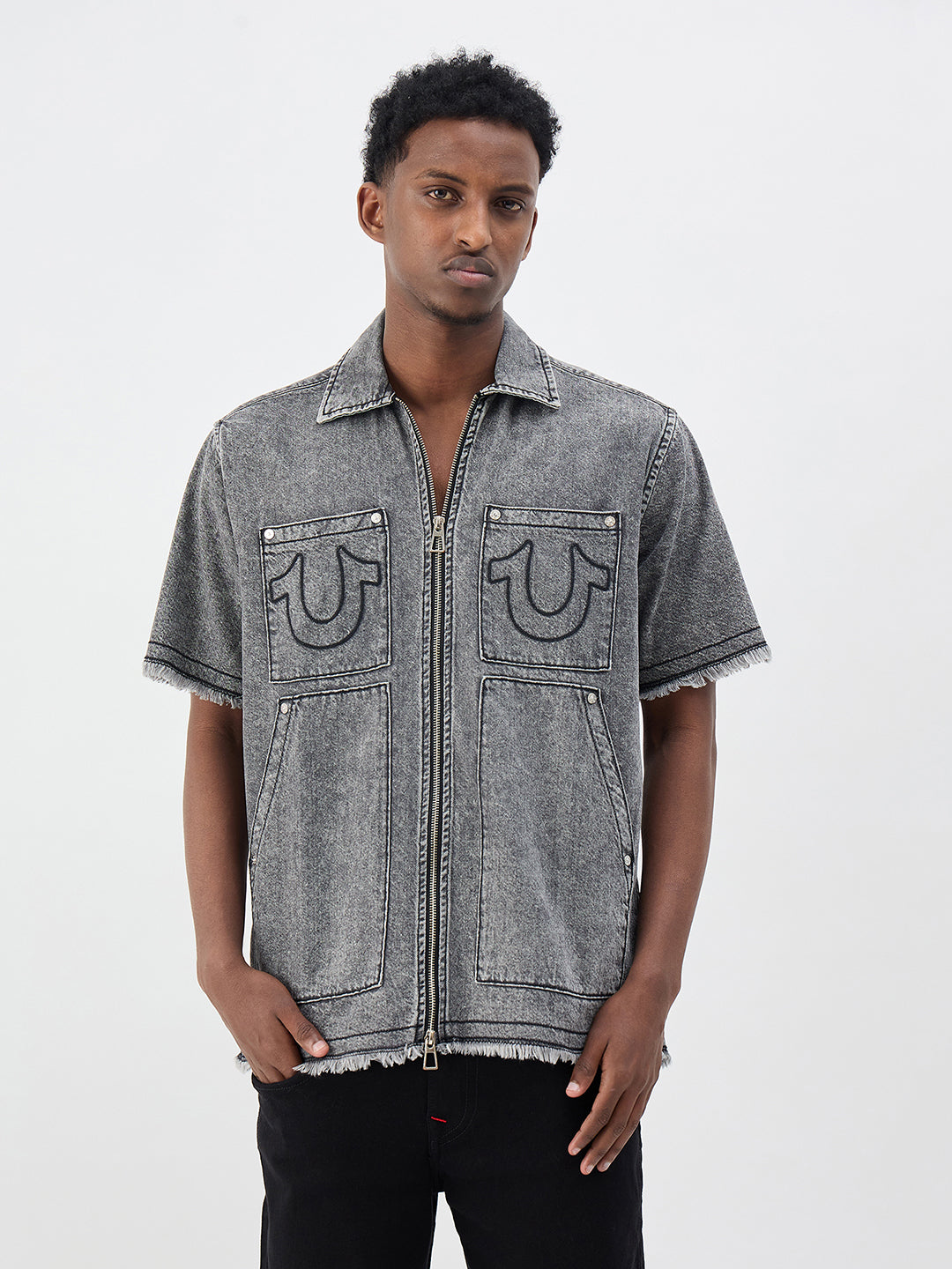 True Religion Men Solid Grey Shirt