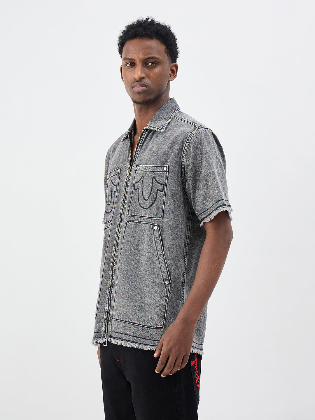 True Religion Men Solid Grey Shirt