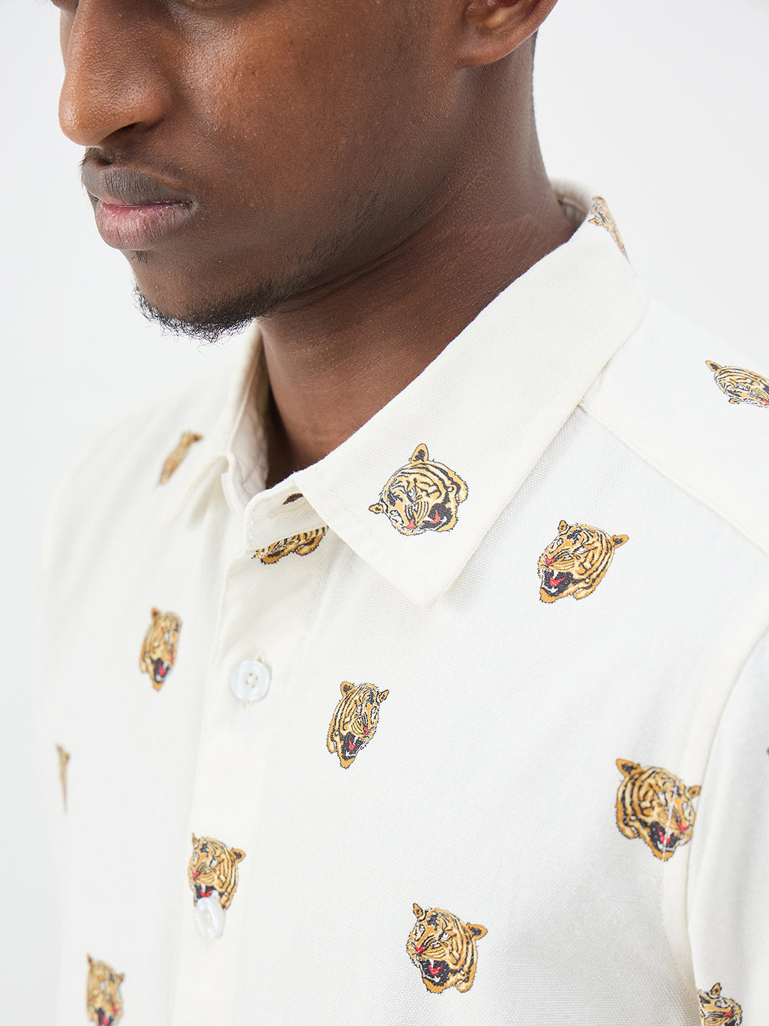 True Religion Men Printed Cream Shirt