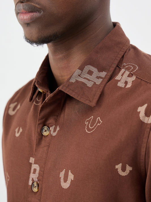 True Religion Men Printed Brown Shirt