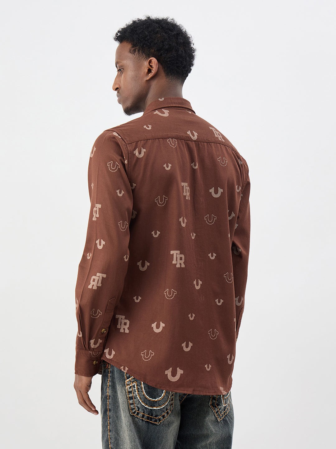 True Religion Men Printed Brown Shirt