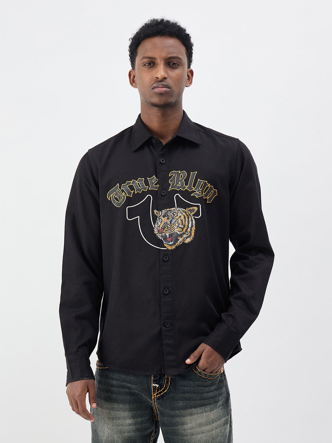 True Religion Men Embroidered Black Shirt
