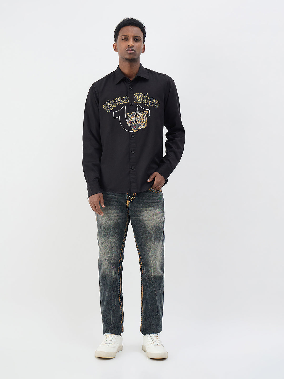 True Religion Men Embroidered Black Shirt