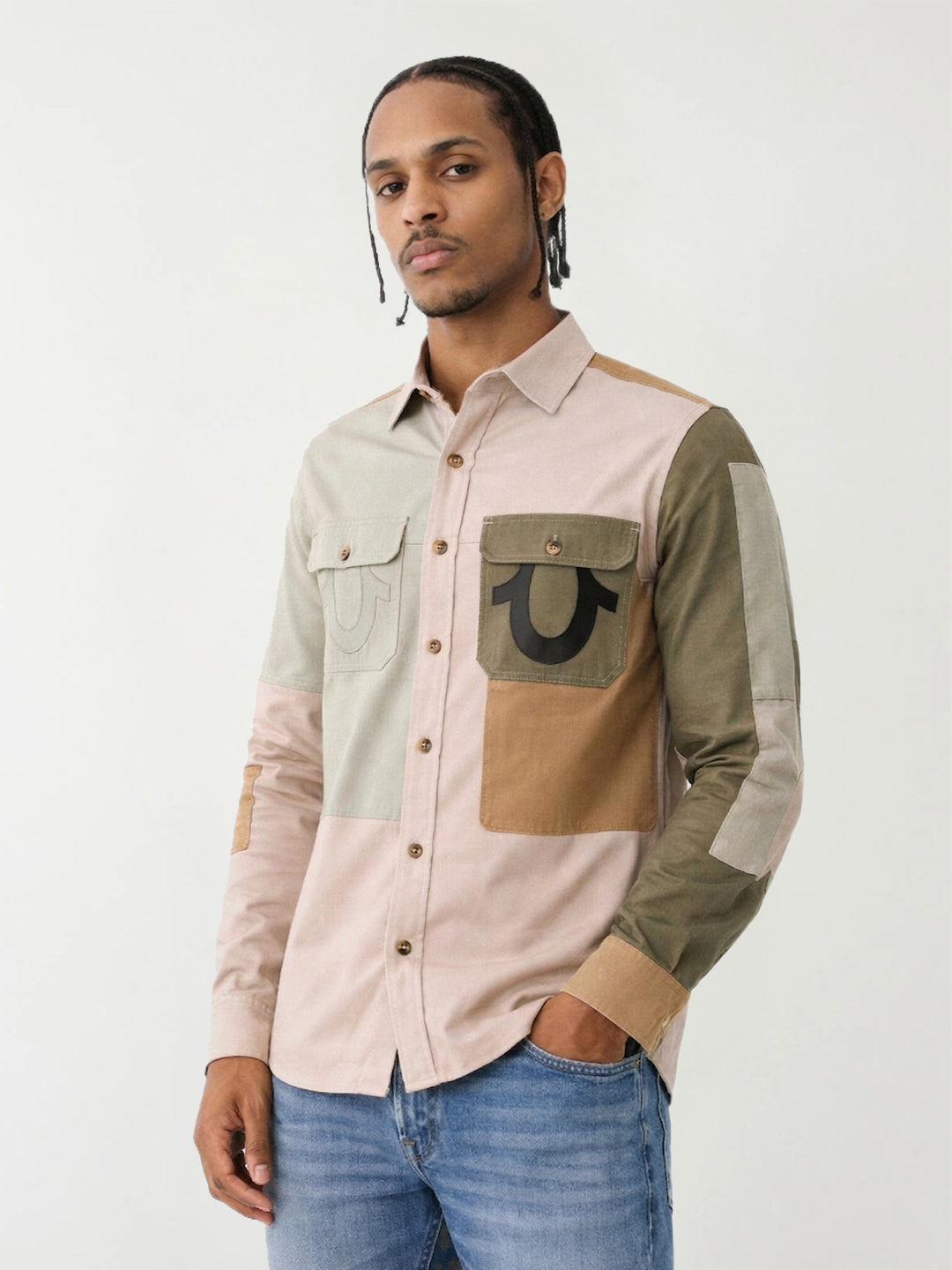 True Religion Men Beige Solid Shirt