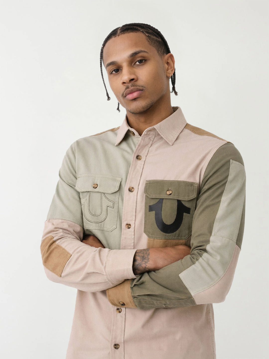 True Religion Men Beige Solid Shirt