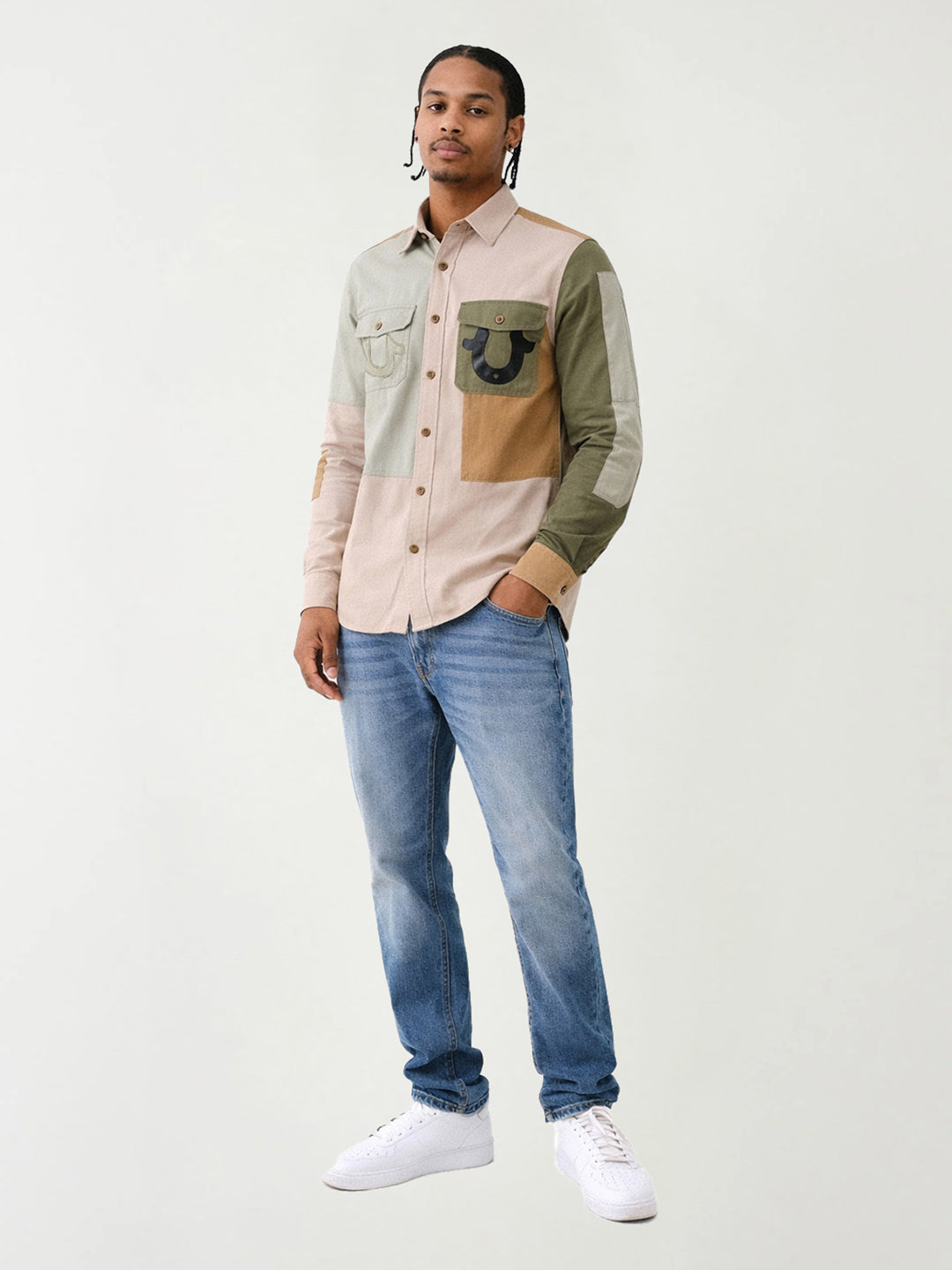 True Religion Men Beige Solid Shirt