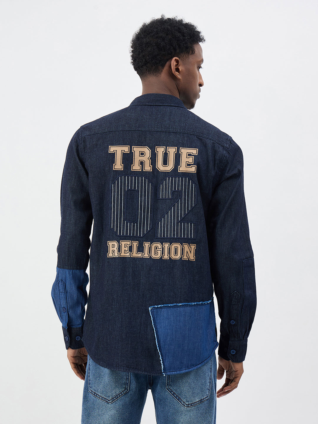 True Religion Men Colourblocked Blue Shirt