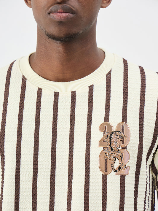 True Religion Men Striped Beige T-Shirt