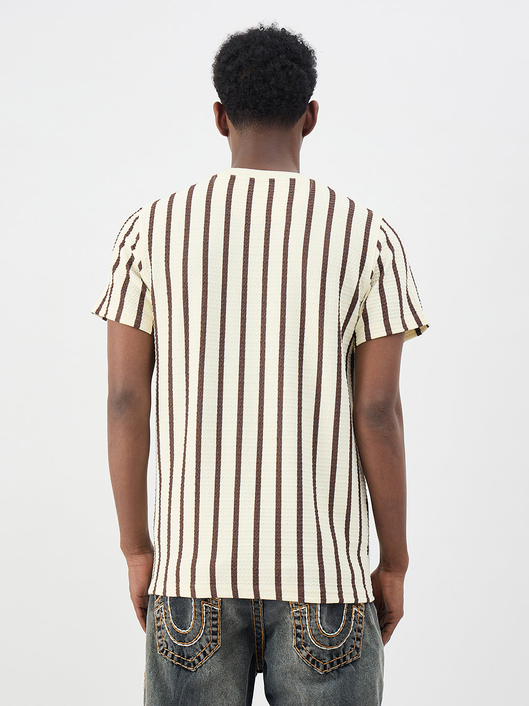 True Religion Men Striped Beige T-Shirt