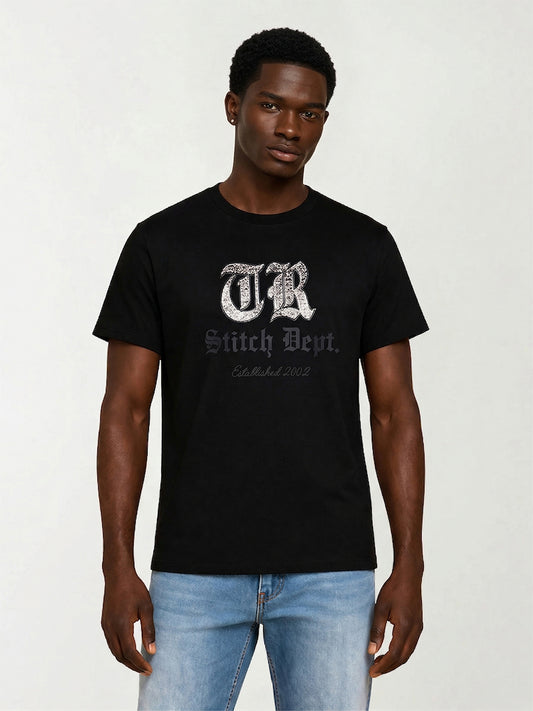 True Religion Men Black Embroidered T-Shirt