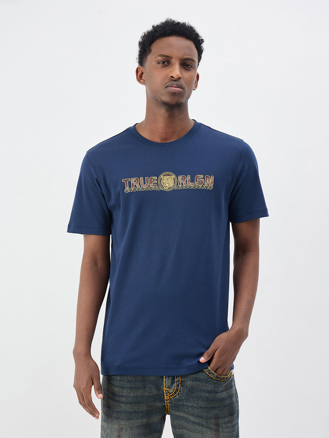 True Religion Men Solid Blue T-Shirt