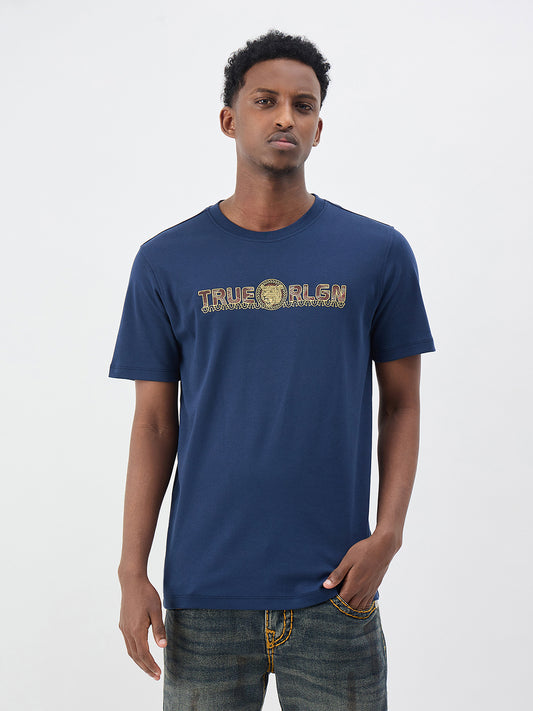 True Religion Men Solid Blue T-Shirt