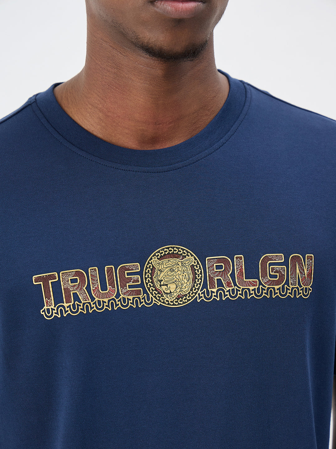 True Religion Men Solid Blue T-Shirt