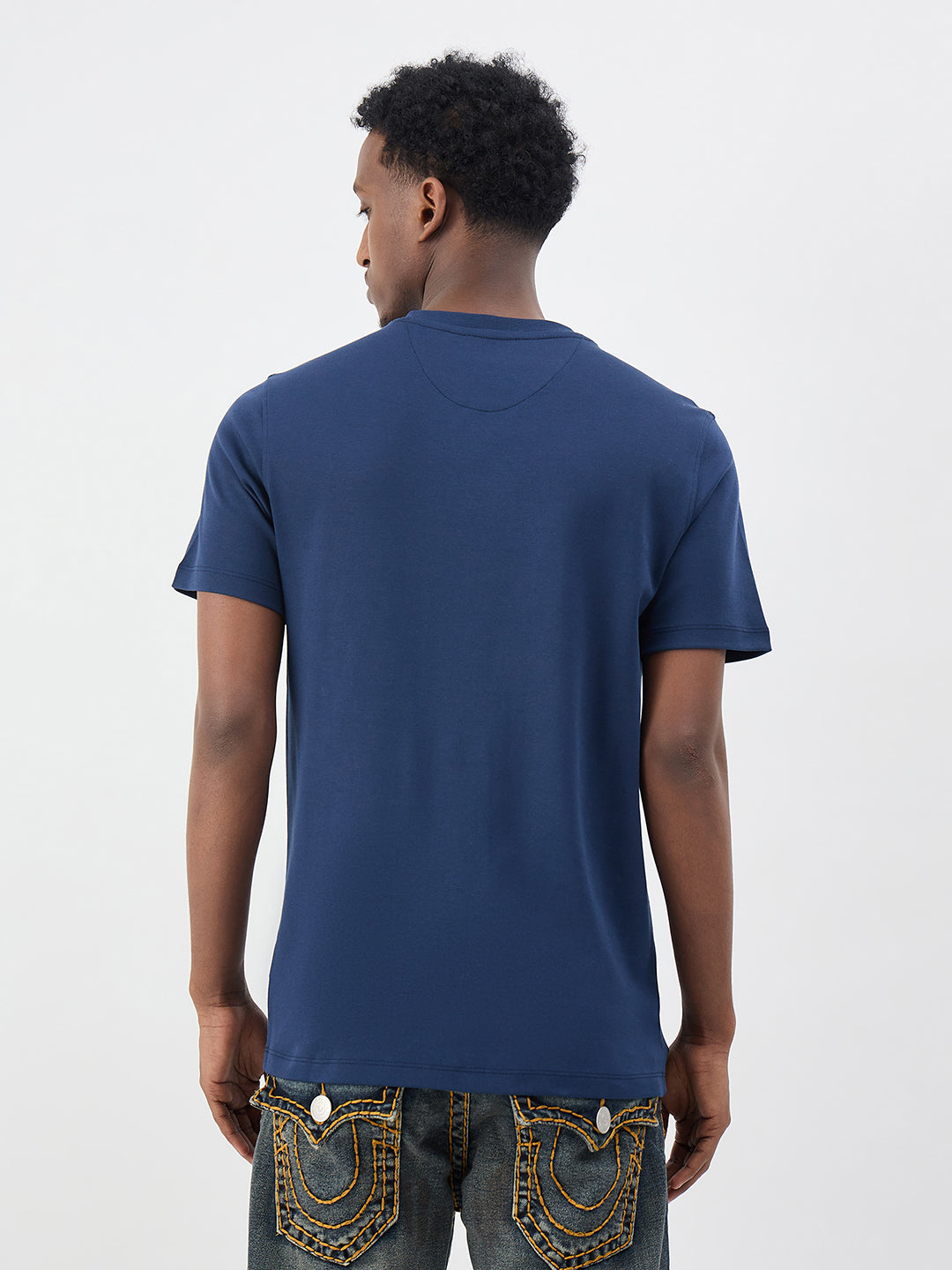 True Religion Men Solid Blue T-Shirt