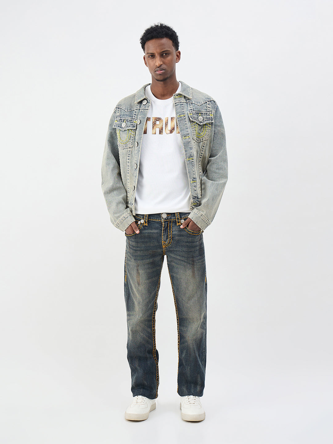 True Religion Men Solid White T-Shirt