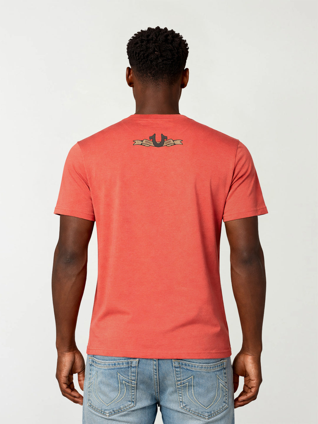 True Religion Men Orange Logo Print Regular Fit T-Shirt