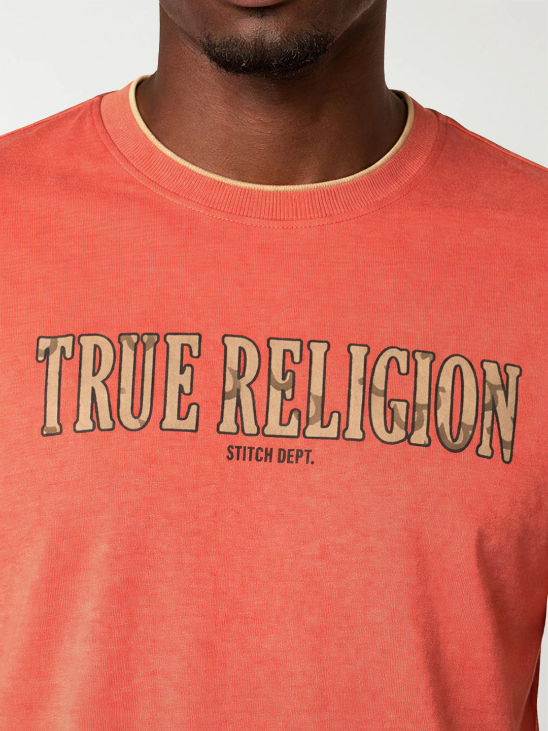 True Religion Men Orange Logo Print Regular Fit T-Shirt