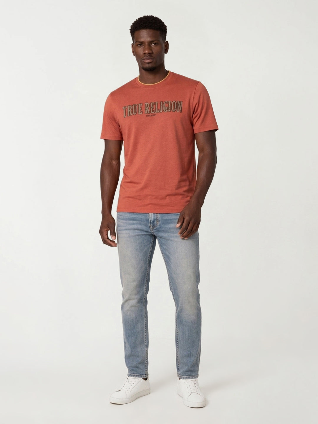 True Religion Men Orange Logo Print Regular Fit T-Shirt