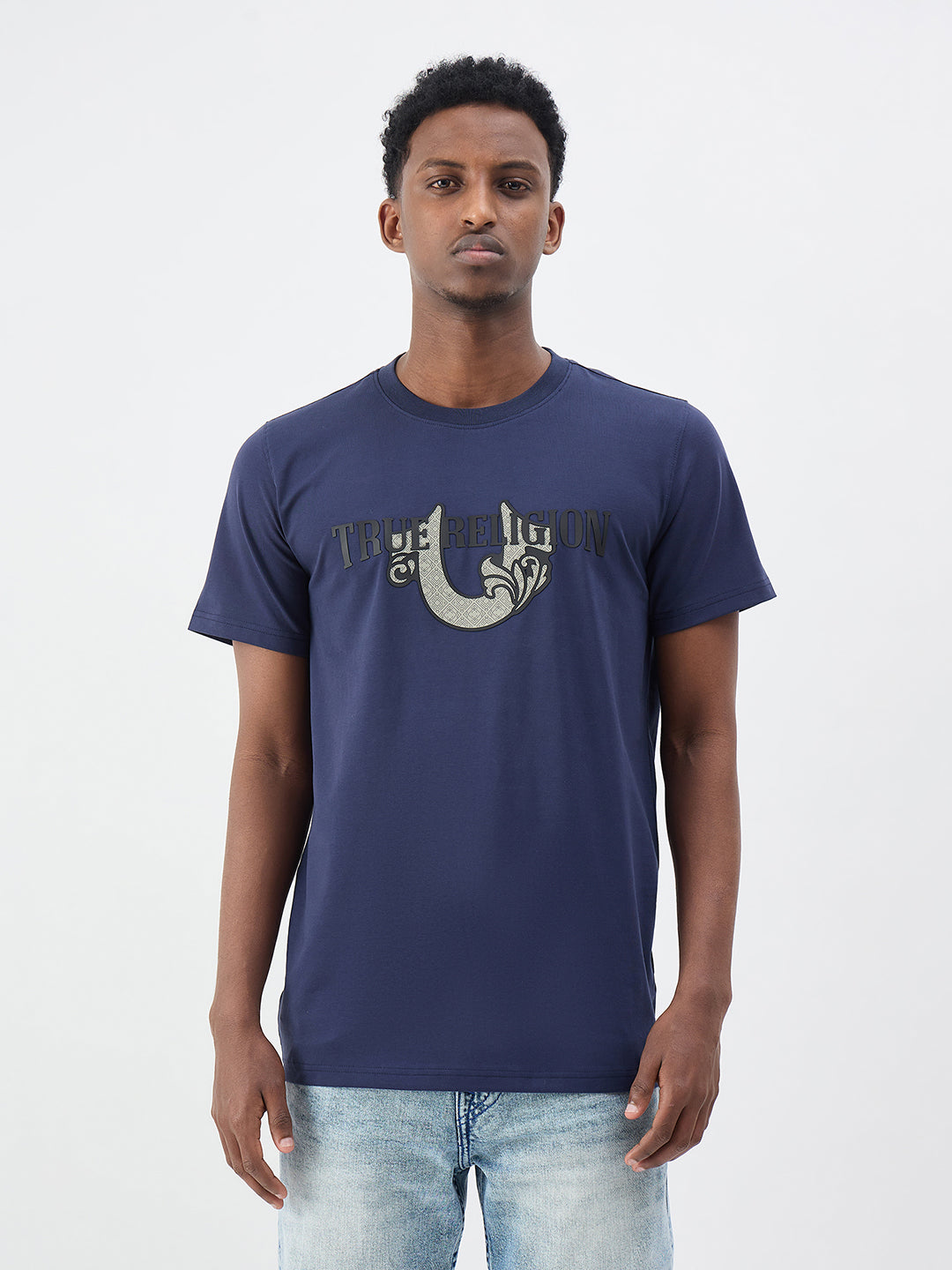 True Religion Men Solid Indigo Blue T-Shirt