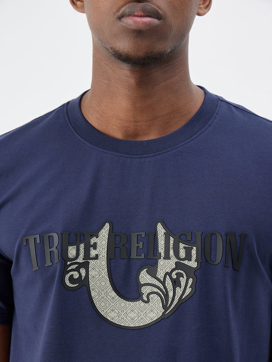 True Religion Men Solid Indigo Blue T-Shirt