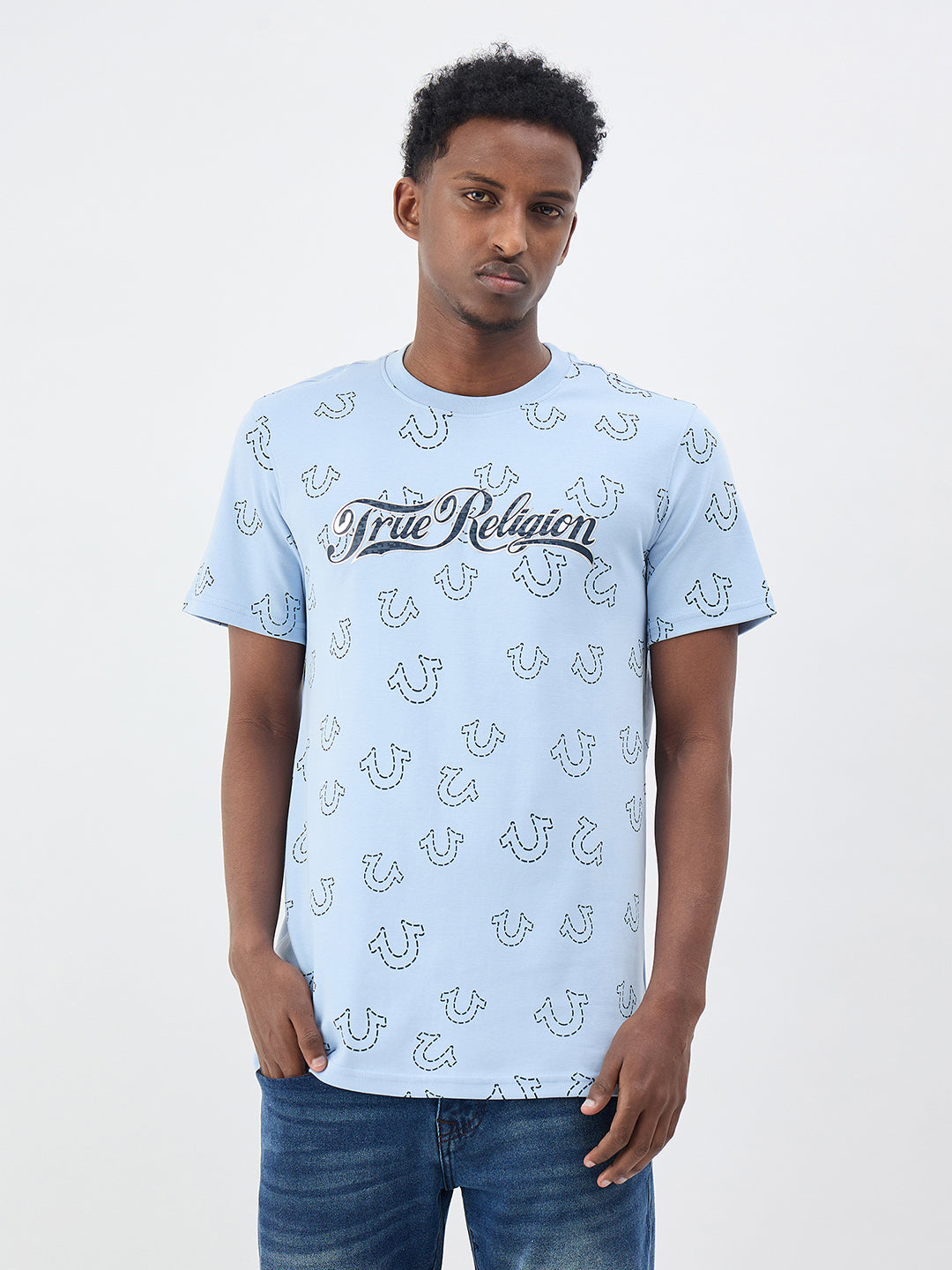 True Religion Men Printed Blue T-Shirt