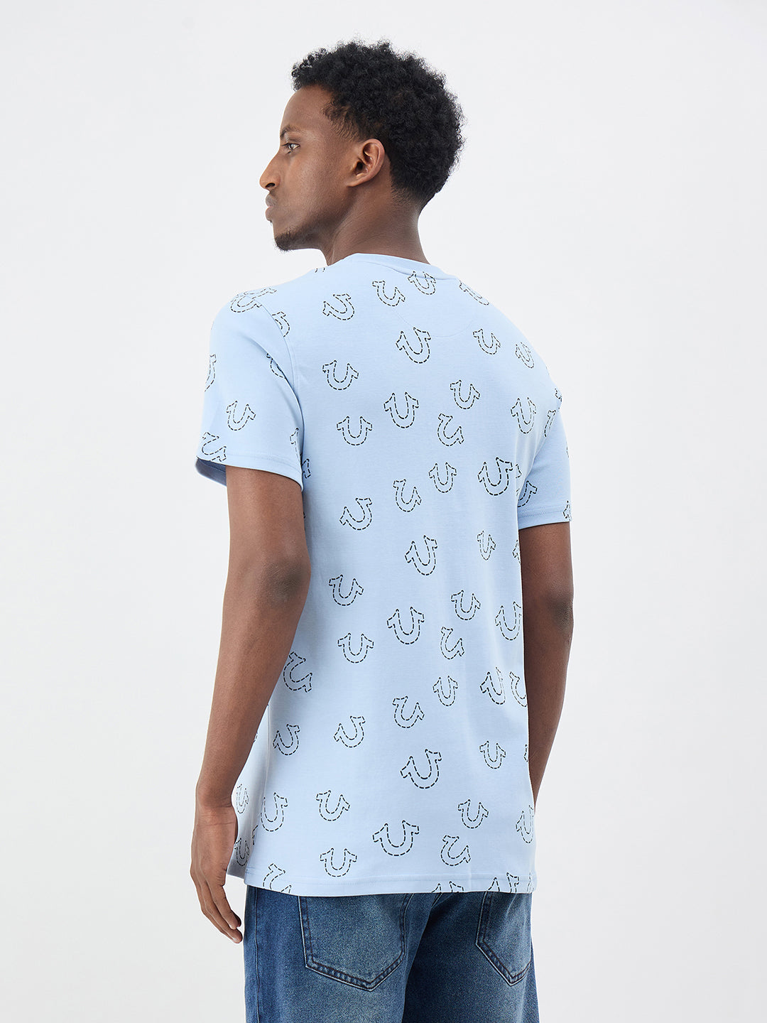 True Religion Men Printed Blue T-Shirt