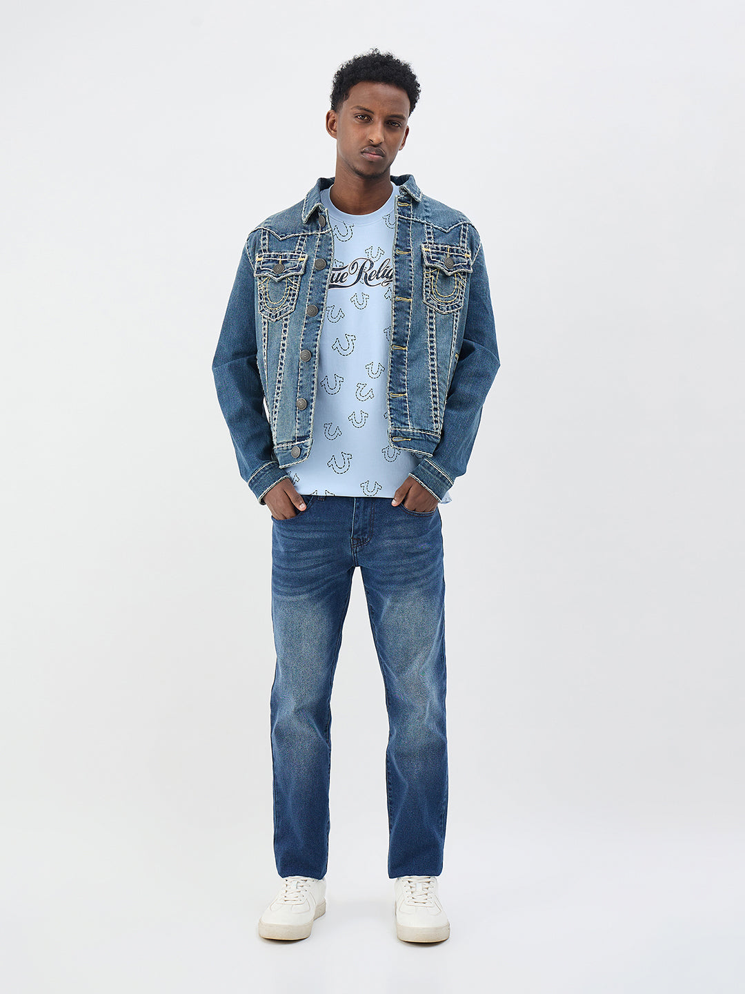 True Religion Men Printed Blue T-Shirt