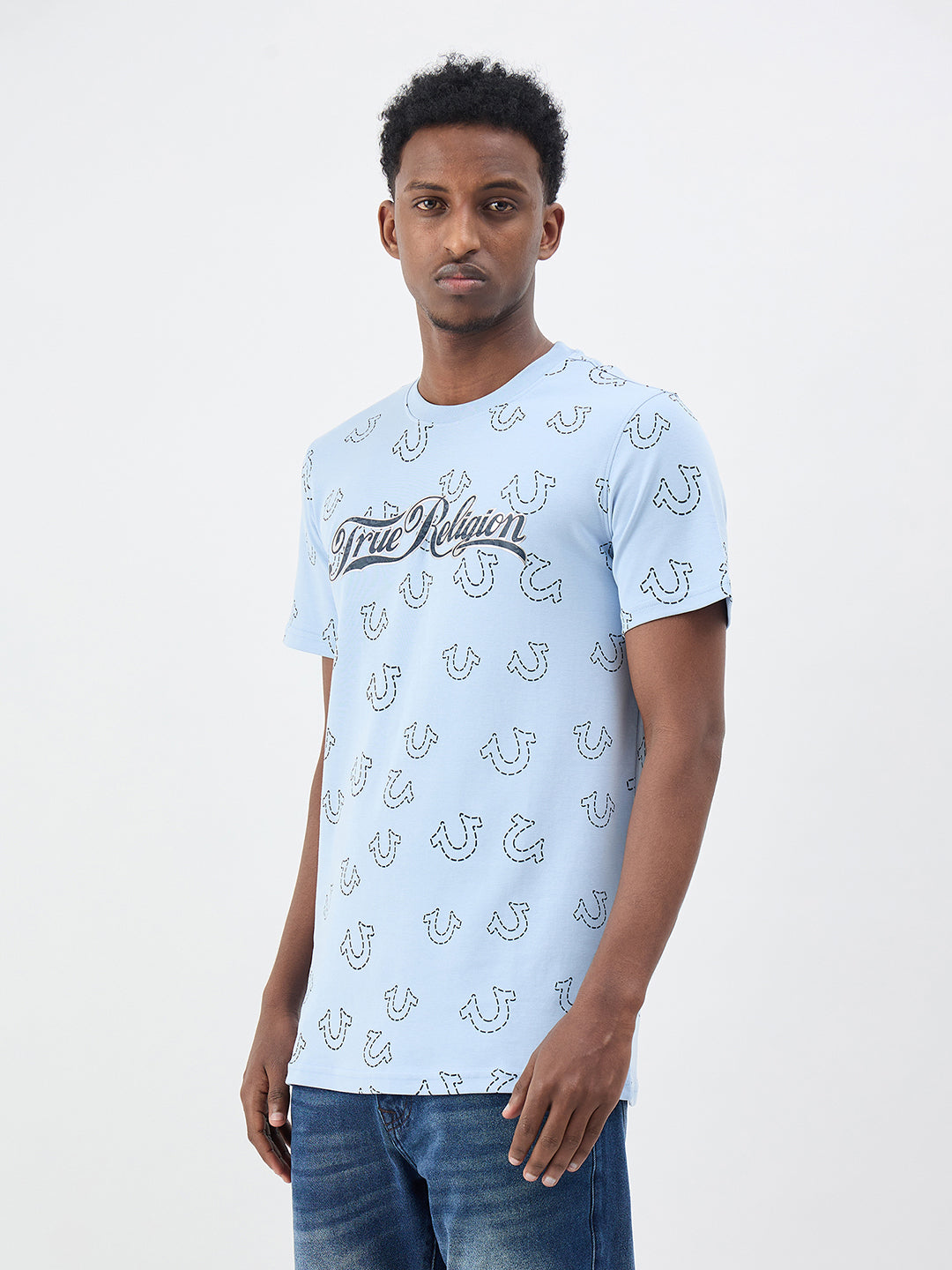 True Religion Men Printed Blue T-Shirt