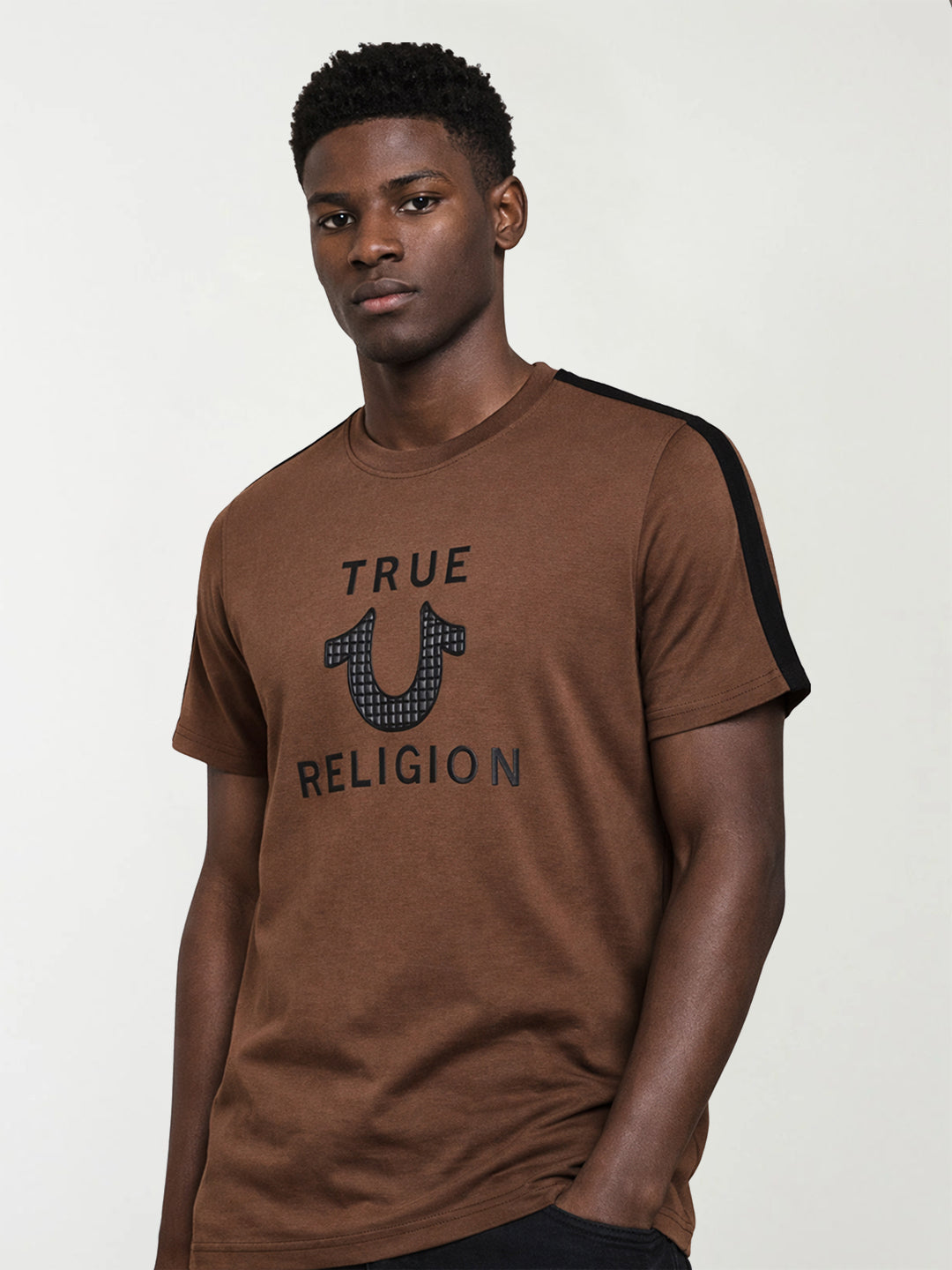 True Religion Men Brown Embroidered T-Shirt