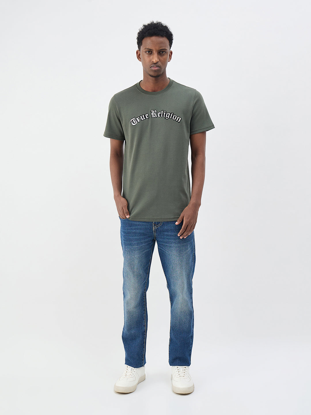 True Religion Men Solid Green T-Shirt
