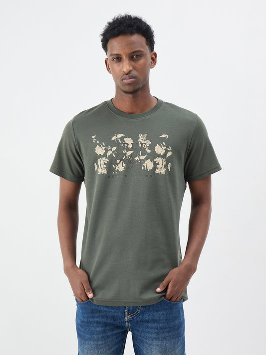 True Religion Men Printed Green T-Shirt