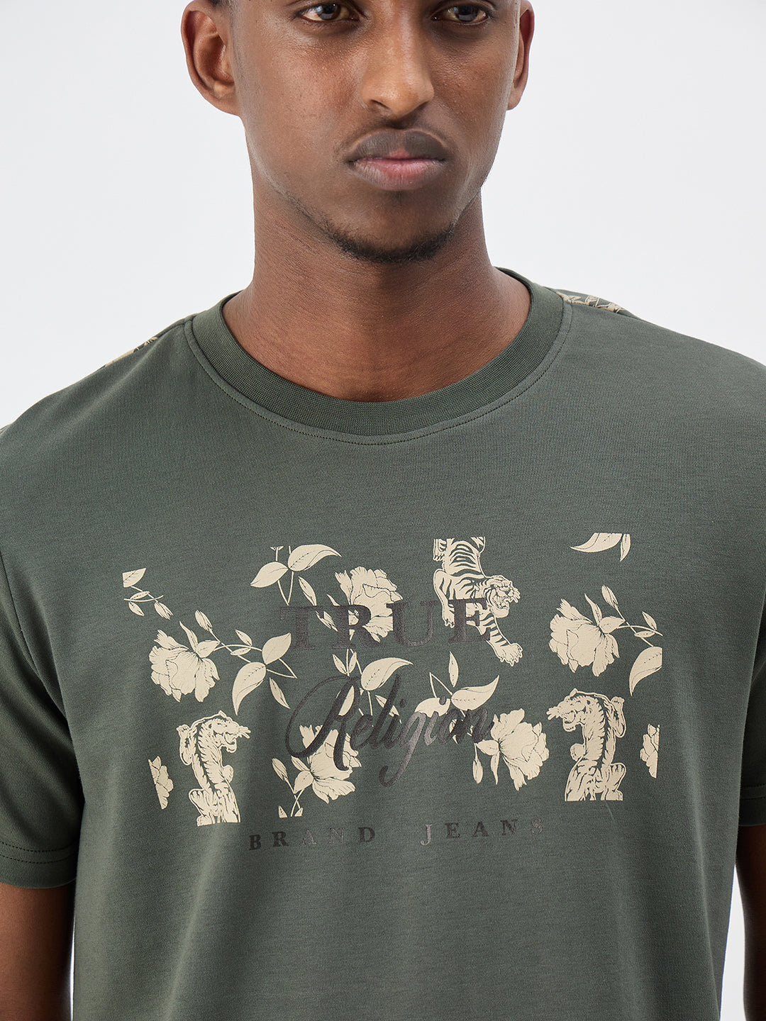 True Religion Men Printed Green T-Shirt