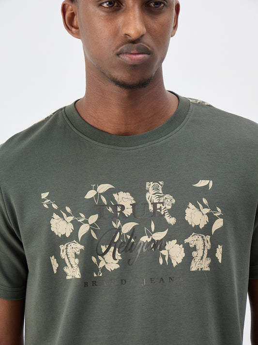 True Religion Men Printed Green T-Shirt