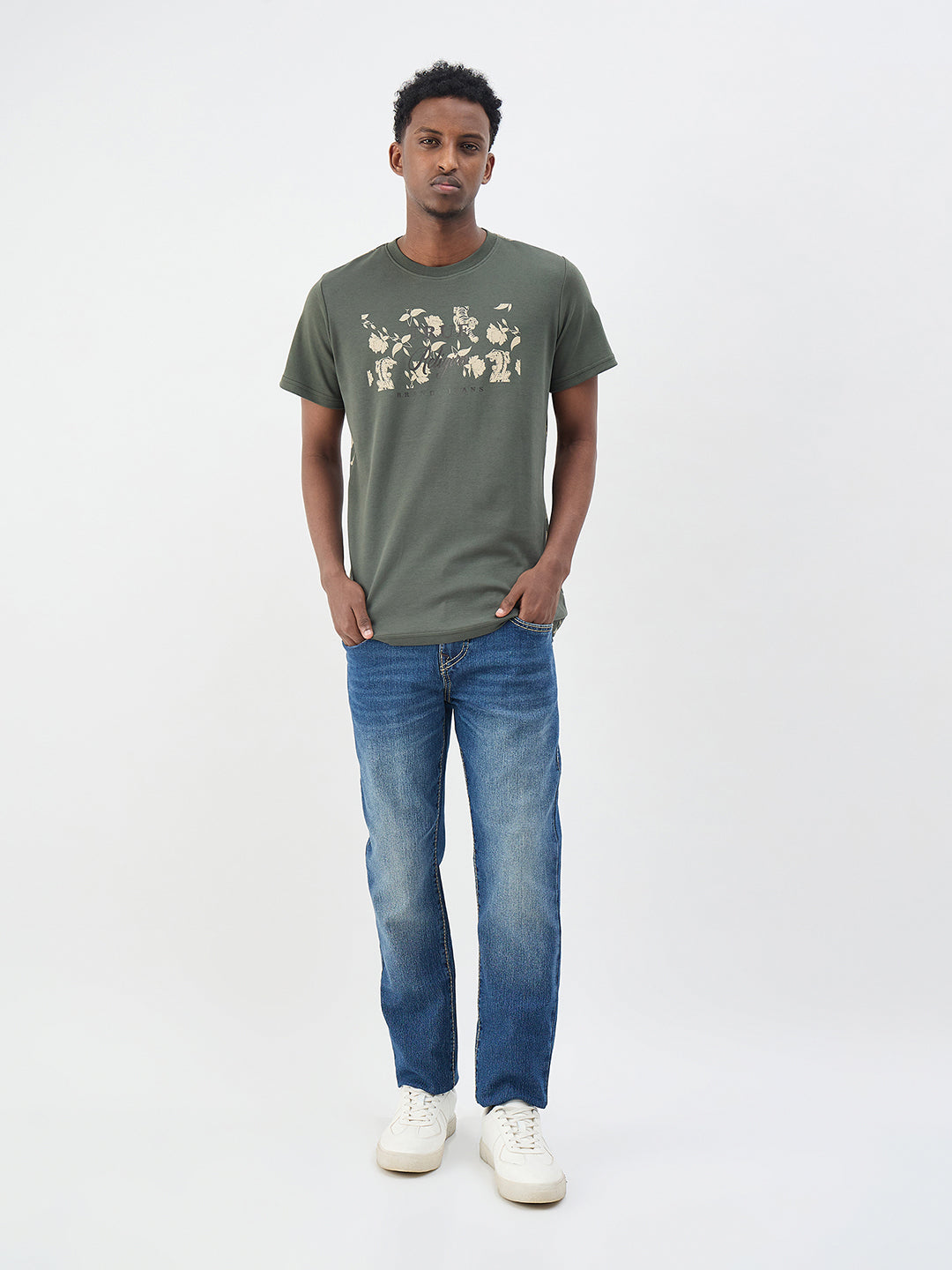 True Religion Men Printed Green T-Shirt