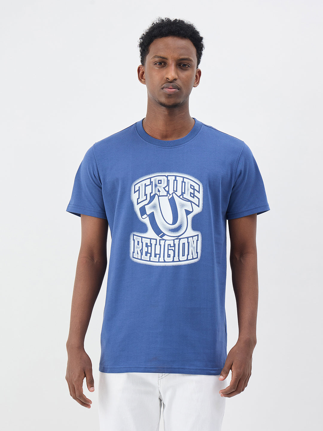 True Religion Men Printed Blue T-Shirt