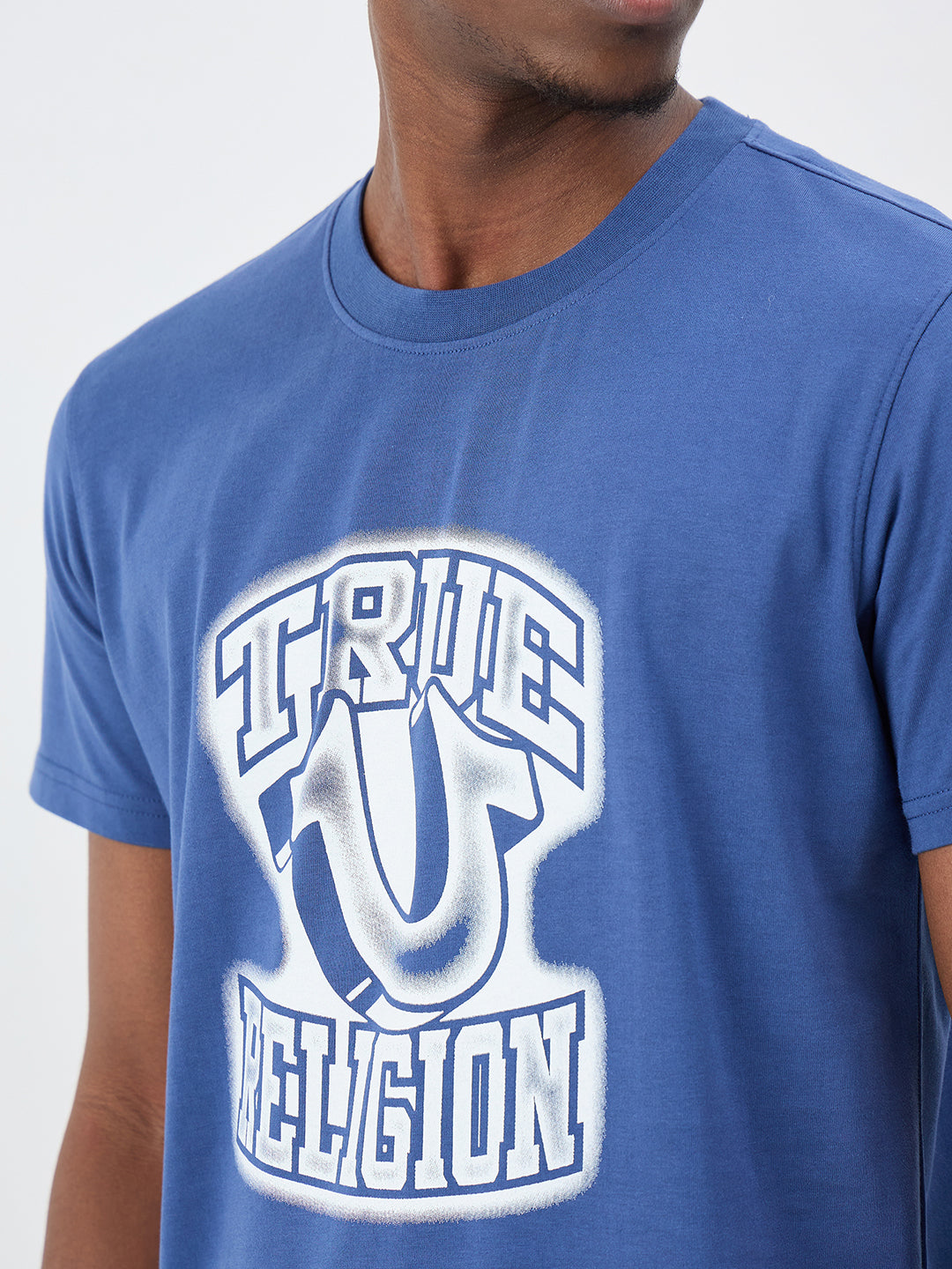 True Religion Men Printed Blue T-Shirt