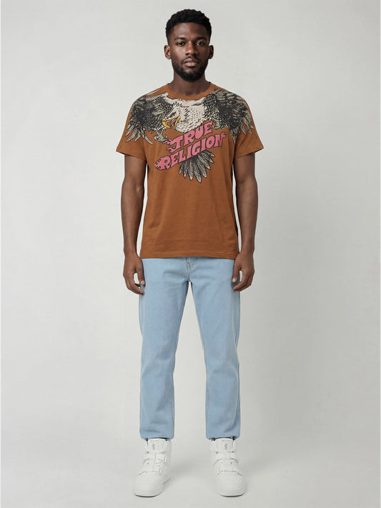 True Religion Men Orange Printed T-Shirt