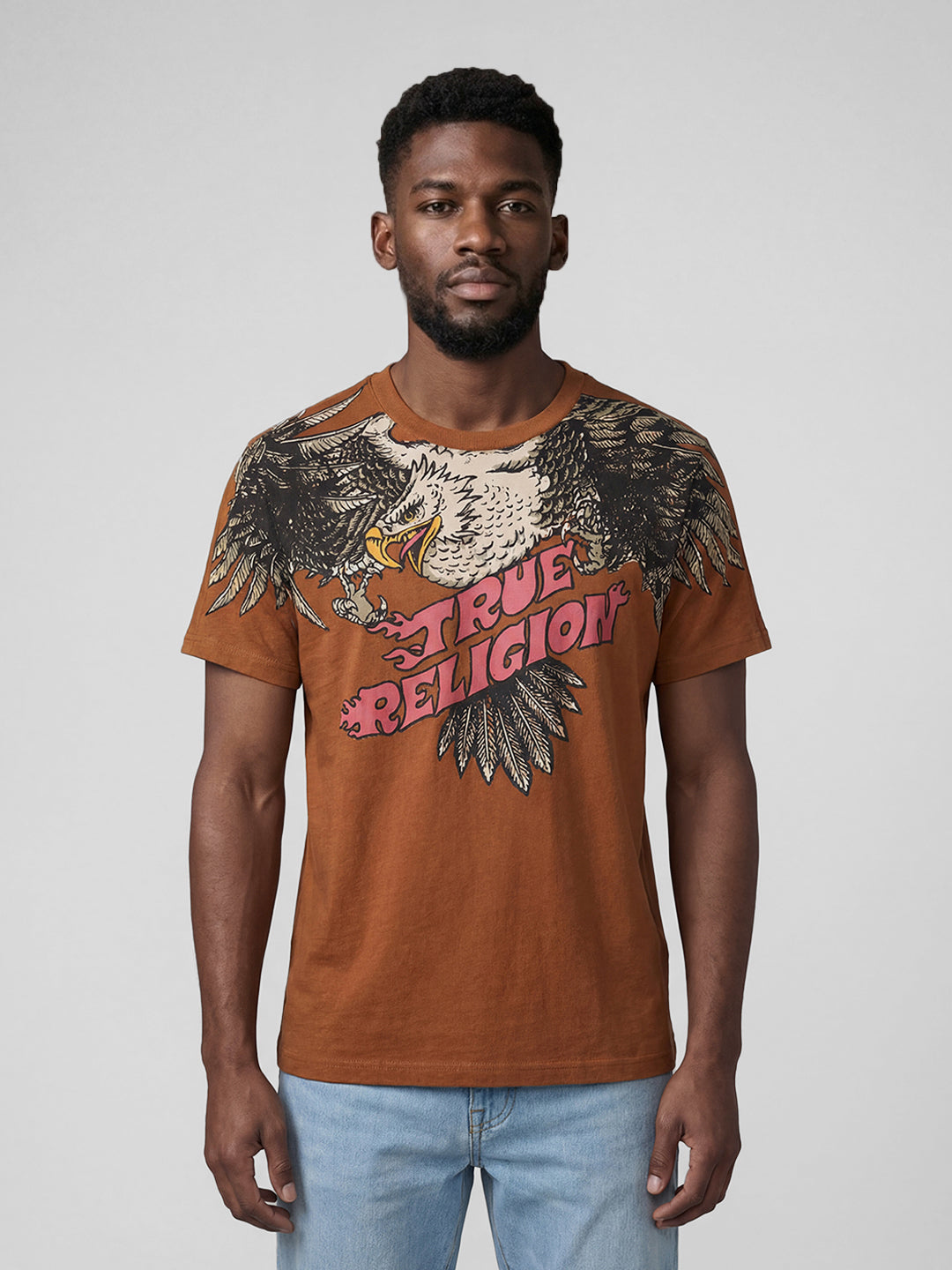 True Religion Men Orange Printed Regular Fit T-Shirt