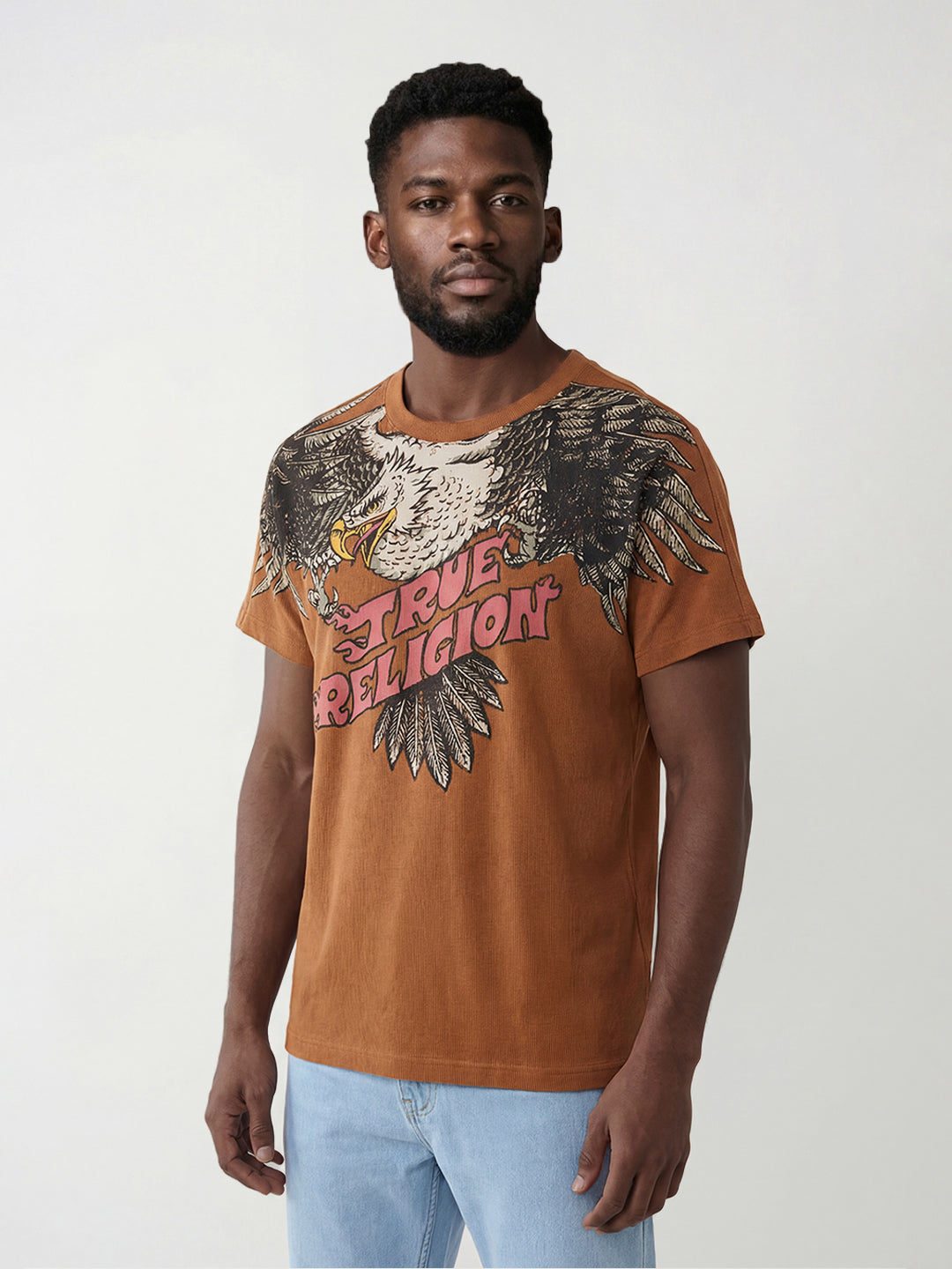 True Religion Men Orange Printed Regular Fit T-Shirt