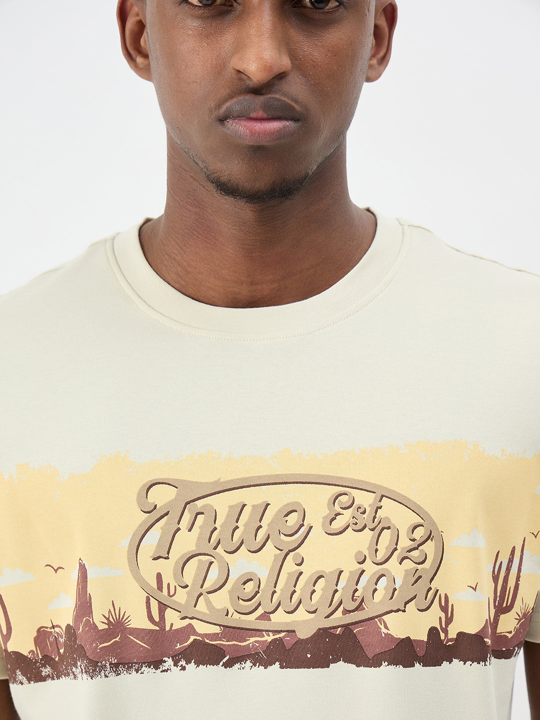True Religion Men Printed Beige T-Shirt