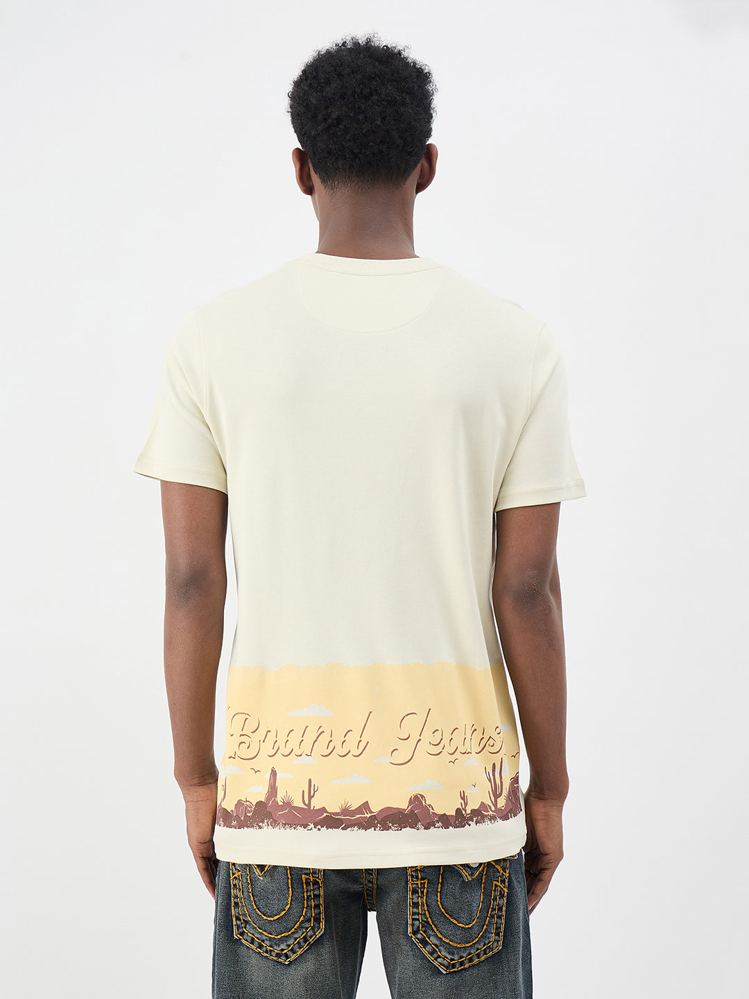 True Religion Men Printed Beige T-Shirt