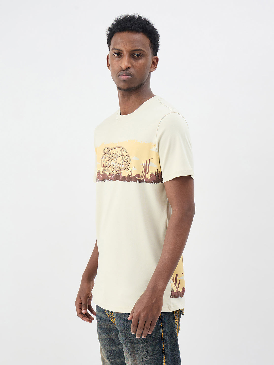 True Religion Men Printed Beige T-Shirt